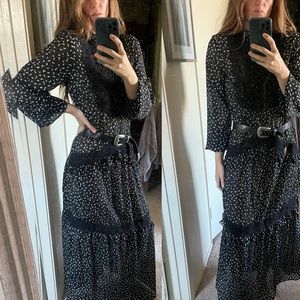 River island semi sheer smocked long sleeve lace chiffon maxi dress Sz 12
